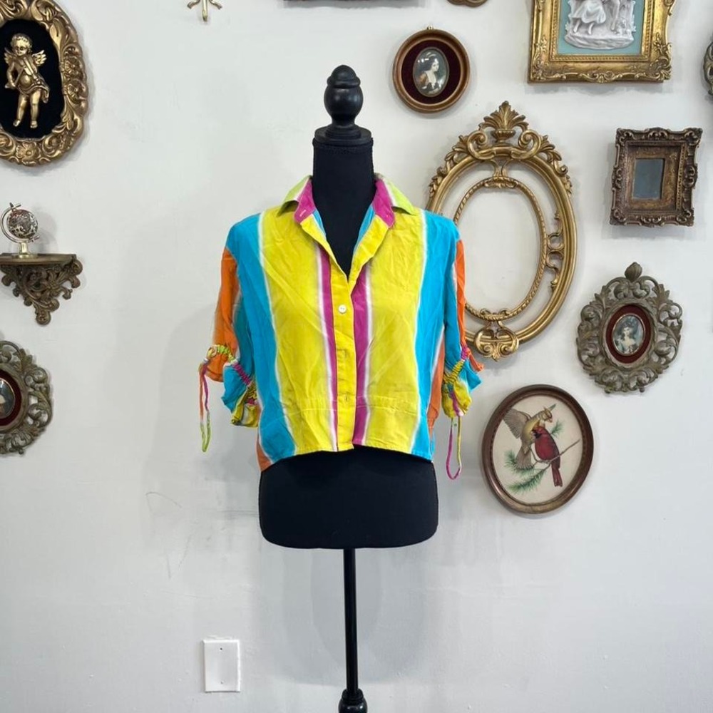 Vintage Y2K Mochi "Art of Embroidery" Colorblock Button Up